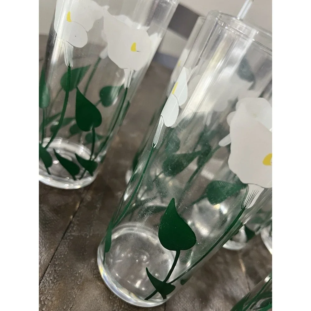Vtg Cora‎ Acrylic Calla Lilly Pitcher 6 Cups Floral MCM
